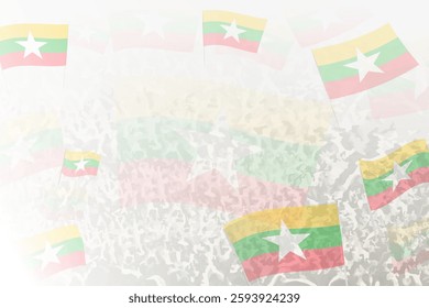 Celebratory Crowd with Myanmar Flags Background. Perfect for themes national events, culture, and unity.