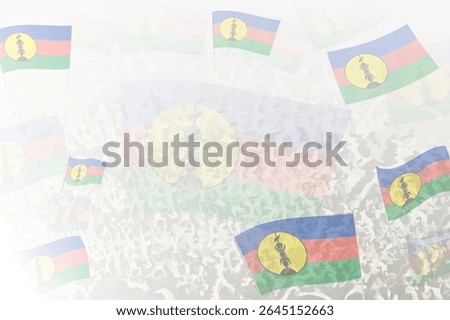 Celebratory Crowd with New Caledonia Flags Background. Perfect for themes national events, culture, and unity.
