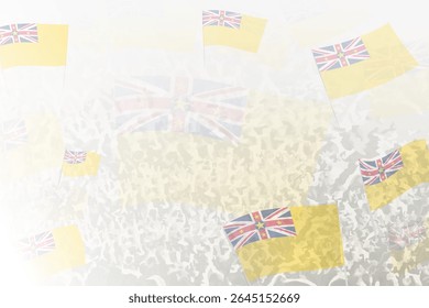 Celebratory Crowd with Niue Flags Background. Perfect for themes national events, culture, and unity.