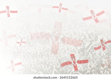 Multidão comemorativa com o fundo das bandeiras da Irlanda do Norte. Perfeito para temas eventos nacionais, cultura e unidade.