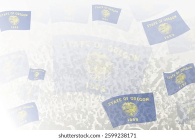 Celebratory Crowd with Oregon Flags Background. Perfect for themes national events, culture, and unity.