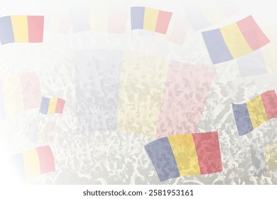 Celebratory Crowd with Romania Flags Background. Perfect for themes national events, culture, and unity.