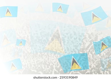 Celebratory Crowd with Saint Lucia Flags Background. Perfect for themes national events, culture, and unity.