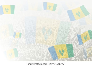 Celebratory Crowd with Saint Vincent and the Grenadines Flags Background. Perfect for themes national events, culture, and unity.