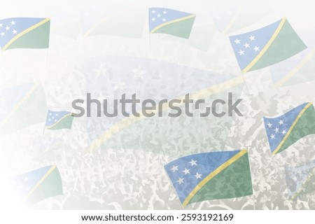 Celebratory Crowd with Solomon Islands Flags Background. Perfect for themes national events, culture, and unity.