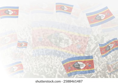 Celebratory Crowd with Swaziland Flags Background. Perfect for themes national events, culture, and unity.