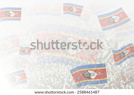 Celebratory Crowd with Swaziland Flags Background. Perfect for themes national events, culture, and unity.