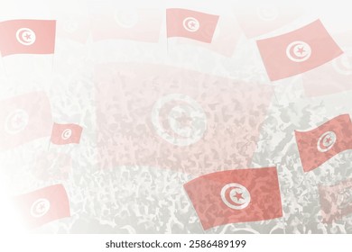 Celebratory Crowd with Tunisia Flags Background. Perfect for themes national events, culture, and unity.