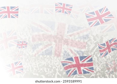 Celebratory Crowd with United Kingdom Flags Background. Perfect for themes national events, culture, and unity.