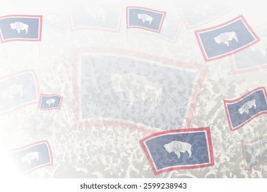Celebratory Crowd with Wyoming Flags Background. Perfect for themes national events, culture, and unity.