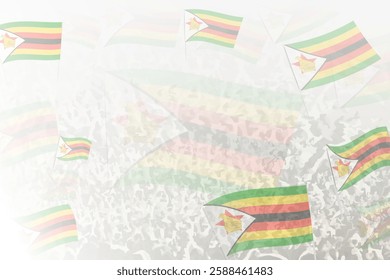 Celebratory Crowd with Zimbabwe Flags Background. Perfect for themes national events, culture, and unity.