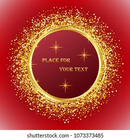 Celebratory design element Golden shiny circles on a red background Golden shiny

