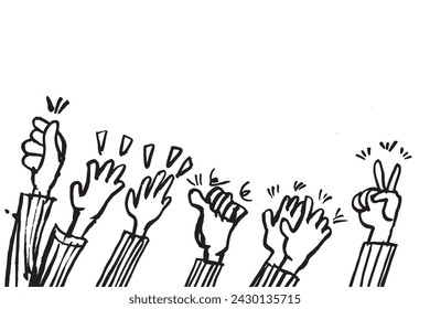 Celebratory Doodles Hand-Drawn Vector Illustration of Applause and Thumbs-Up Gestures