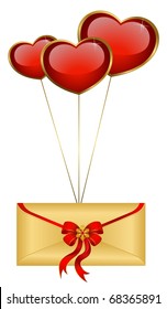 Celebratory envelope with red hearts