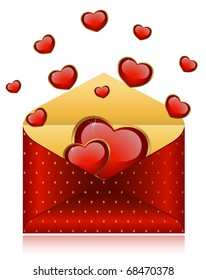 Celebratory envelope with red hearts