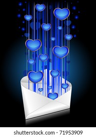 Celebratory envelopes with blue hearts. Vector
