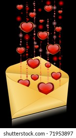 Celebratory envelopes with red hearts. Vector