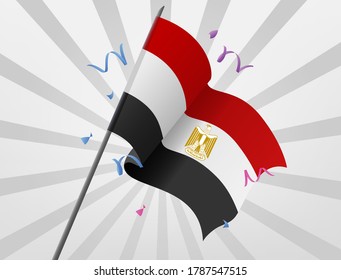 The celebratory flag of Egypt flies at height