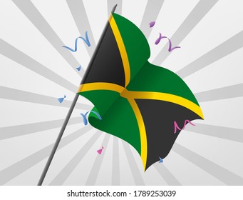 The celebratory flag of Jamaica flies at height