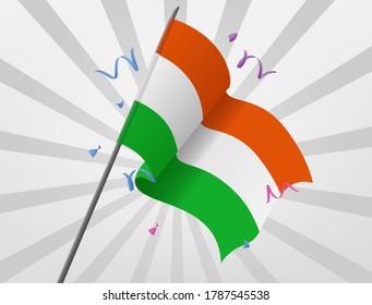 The celebratory flag of Niger flies at high altitude