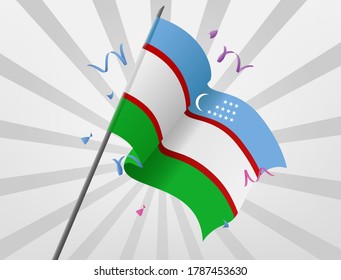 The celebratory flag of Uzbekistan is flying at high altitudes