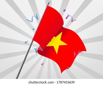 The celebratory flag of Vietnam is flying at high altitudes