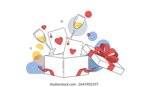 Celebratory Gift Box Featuring Cards and Champagne Glasses For A Special Moment