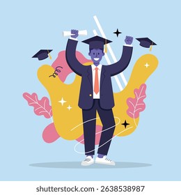 Celebratory Graduation Illustration Featuring Student With Diploma and Graduation Cap