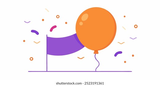 A celebratory illustration with an orange balloon tied to a purple banner, perfect for adding a touch of joy and festivity to your designs.