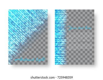 Celebratory pattern for design of a greeting card with blue neon lights on a transparent background for a Christmas decoration