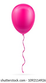 celebratory pink balloon pumped helium with ribbon stock vector illustration isolated on white background