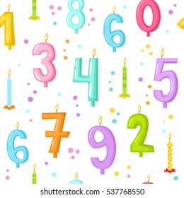 Celebratory seamless pattern with confetti and candles.