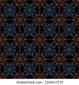 Celebratory seamless pattern with snowflakes hanging on strings.