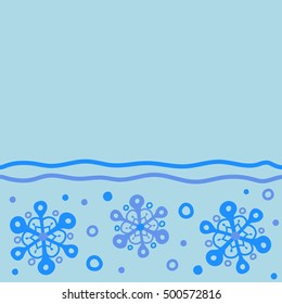 Celebratory seamless pattern with snowflakes hanging on strings with copy space (place for your text).