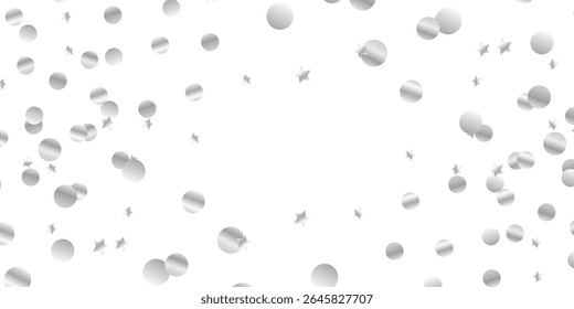 Celebratory Silver Confetti Explosion with Streamers for Transparent Digital Use. Glamorous Transparent Silver Streamers and Sparkling Confetti Background for Exclusive Designs