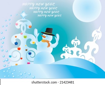 Celebratory snowball and the decorated pine