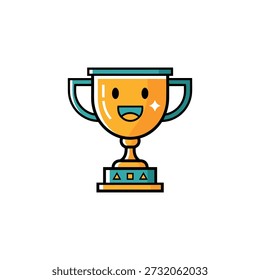 Celebratory Trophy, Cartoon Design, Fun Environment, Vector Illustration, Bright Colors, Playful Concept