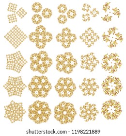Celebratory vector set with 25 golden stars (snowflakes).