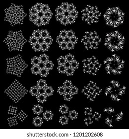 Celebratory vector set with 25 silver stars (snowflakes).