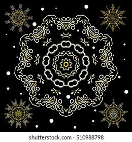 Celebratory vector set with 5 snowflakes.