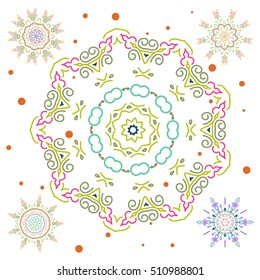 Celebratory vector set with 5 snowflakes.