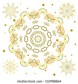 Celebratory vector set with 5 snowflakes.