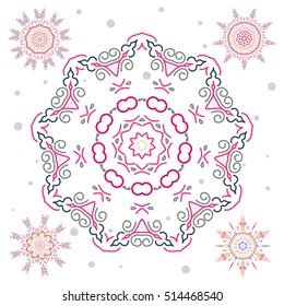 Celebratory vector set with 5 snowflakes.