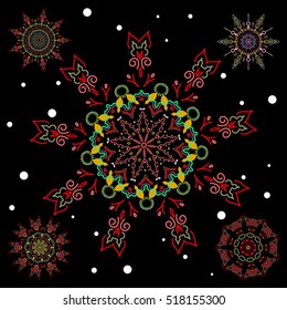 Celebratory vector set with 5 snowflakes.