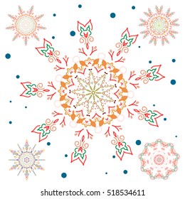 Celebratory vector set with 5 snowflakes.