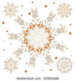 Celebratory vector set with 5 snowflakes.