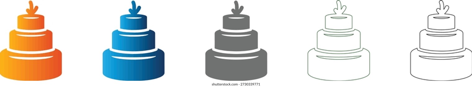 Ein feierliches Hochzeitstorten-Flachsymbol mit mehreren Ebenen, präsentiert im soliden schwarzen Vektorstil, einzeln auf weißem Hintergrund als Teil eines einheitlichen Symbolsatzes.