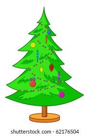 Celebratory winter picture: a fur-tree Christmas with toys, isolated