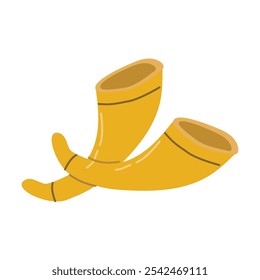 Celebratory yellow shofar pair for traditional jewish festivities.