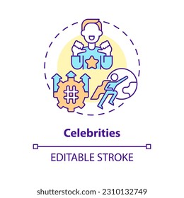 Celebrities concept icon. Famous people. Trend setter. Public relation. Opinion leader. Social media. Brand promotion abstract idea thin line illustration. Isolated outline drawing. Editable stroke